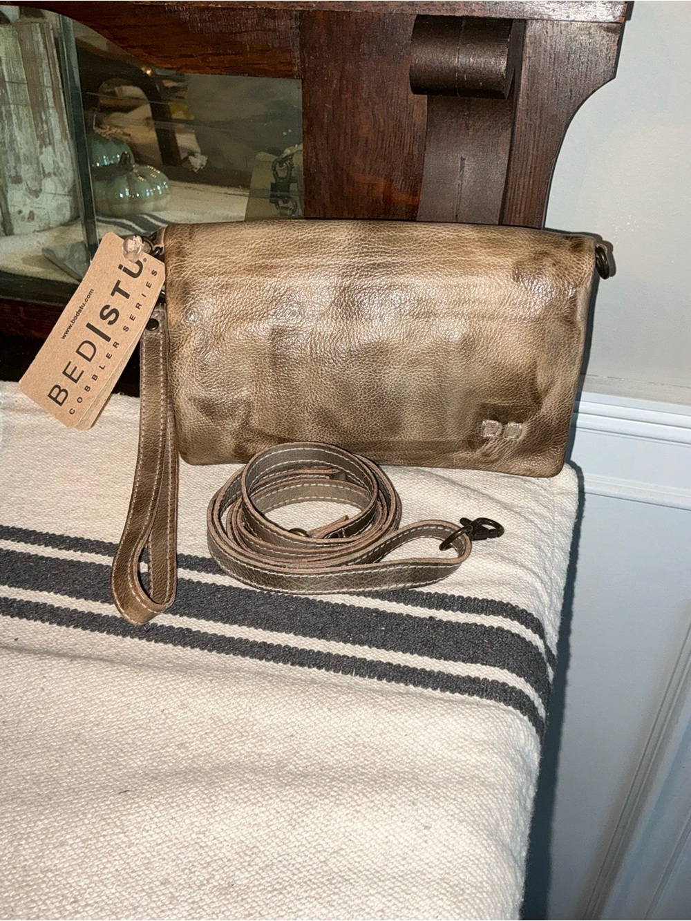 NWT Bed Stu Leather Cadence Wallet Wristlet Crossbody Bag Taupe Rustic MSRP $179